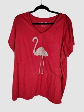 Cacique Womens Plus Soft Flamingo Decor T Shirt Whimsical Lived In Comfort 26/28